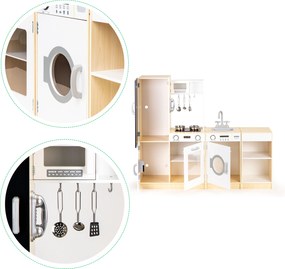 Veľká drevená kuchynka pre deti 3+ ECOTOYS – XXL modulárna, LED, tabuľa na kriedu