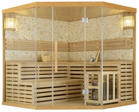 Juskys Tradičná saunová kabína / fínska sauna Espoo200 s kamennou stenou Premium - 200 x 200 cm 8 kW