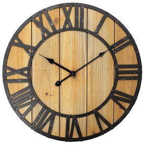Čiernohnedé antik nástenné hodiny s drevenými doskami - Ø 46*5 cm / 1*AA