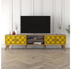 TV stolík/skrinka Clara (orech + žltá). Akcia -18%. Vlastná spoľahlivá doprava až k Vám domov. 1088910
