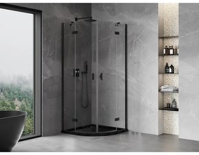 Mexen Mist, polkruhový výklopný sprchový kút 70 x 70 cm, číre sklo, čierny profil, 8A33-070-070-70-00