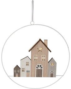 Závesná vianočná dekorácia Winter Houses, 30 cm, svietiaca, na batérie