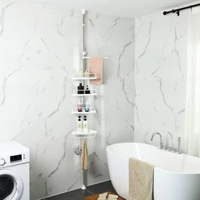 Nastaviteľná kúpeľňová rohová polica, teleskopická sprchová polica, 95-300 cm, biela