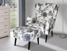Kreslo s taburetom Canto, šedý kvetinový motív%