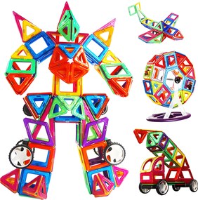 MULTISTORE Magnetická stavebnica 130 dielov – magnetické kocky 2D/3D, kolieska, šablóny, 3+