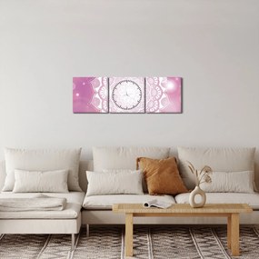 Obraz mandaly v ružovom pozadí (s hodinami) (90x30 cm)