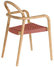 Záhradná stolička z eukalyptového dreva s výpletom v terakotovej farbe Kave Home Sheryl