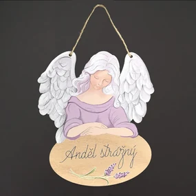 AMADEA Obrázok s textom Anjel strážny s levanduľou 21 cm Český výrobok