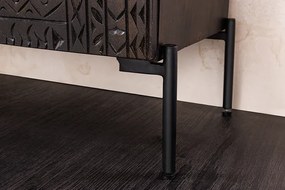 Vysoká komoda TRIBAL 120cm 3D antický vzhľad mangové drevo tmavohnedá