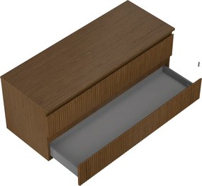 Mexen Rivel, kúpeľňová skrinka 120 cm s hornou doskou, 2 zásuvky, drážkovaná, orech, 91A20-12047-2-BFFC86