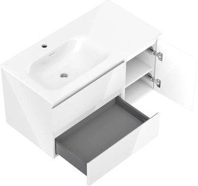Mexen Orio, kúpeľňová skrinka 90 cm s umývadlom Vela ľavá, 2S, 1D, biela lesklá, 91A13-09047-3-BBFFF00-W23L00