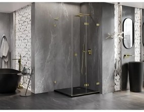 Mexen Lunar-F L, 1-krídlový sprchový kút so skladacími dverami, pravý, 80 x 80 cm, 8mm číre sklo, zlatý lesklý profil, 836L-080-080-50-00-P