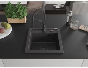 Mexen Vito, 1-komorový granitový drez 490x520x210 mm a drezová batéria Aster, čierna škvrnitá, 6503-76-73450-70-B