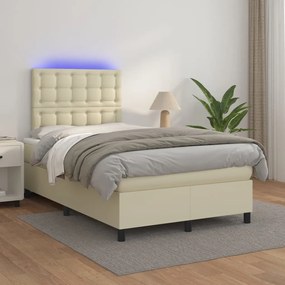 Boxspring posteľ s matracom a LED krémová 120x200 cm umelá koža 3135935