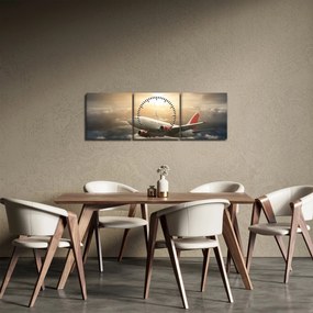 Obraz - Lietadlo v oblakoch (s hodinami) (90x30 cm)