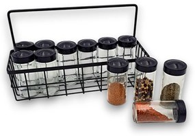 Sada 12 kusov koreničiek BLACK 80ml v čiernom kovovom košíku