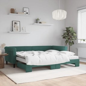 Rozkladacia denná posteľ s matracmi tmavozelená 90x200 cm zamat 3197797