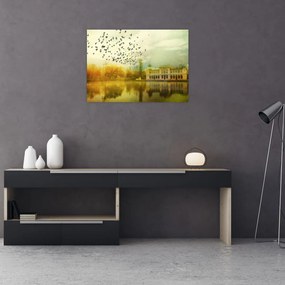 Obraz maľované krajiny so sídlom (70x50 cm)