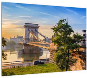 Sklenený obraz - Most cez rieku, Budapešť, Maďarsko (70x50 cm)