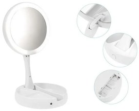 VER 15568 Skladacie kozmetické zväčšovacie zrkadlo s LED podsvietením