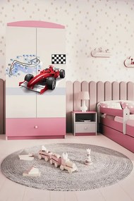 Detská skriňa Babydreams 90 cm závodné auto ružová
