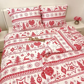 Obliečky bavlnené Vianočné obliečky Christmas červené TiaHome - 1x Vankúš 90x70cm, 1x Paplón 140x200cm