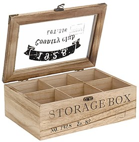 Poop HOME ELEMENTS Box na čaj so šiestimi priehradkami a skleneným vekom Storage box