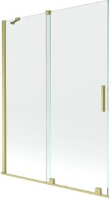 Mexen Velar, 2-krídlová posuvná vaňová zástena 130 x 150 cm, 8mm číre sklo, zlatý matný profil, 896-130-000-01-55