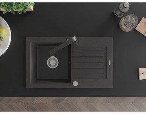 Mexen Pablo, granitový drez 752x436x161 mm, 1-komorový a čierna škvrnitá batéria Rita, čierna škvrnitá, 6510-76-670300-76