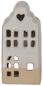 Béžový keramický domček svietnik na čajovú sviečku House - 7*6*14 cm