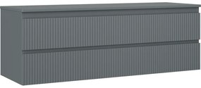Mexen Rivel, kúpeľňová skrinka pod umývadlo 140 cm s hornou doskou, 2 zásuvky, drážkovaná, grafit matná - 91A20-14047-2-BFFC66