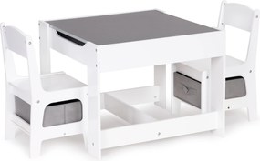 Detský set: stolík s obojstrannou tabuľou + 2 stoličky ECOTOYS (MDF, úložný priestor)