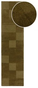 Kaki ručne tkaný vlnený behúň 60x230 cm Checkerboard – Flair Rugs