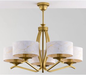 Jupiter 2110 - Luster na tyči KASZMIR 5xE27/15W/230V biela/zlatá/mramorový dekor