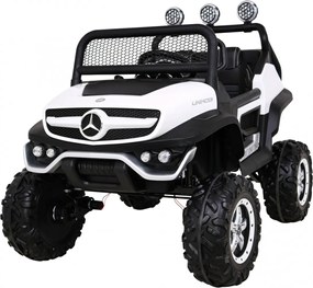 Ramiz Mercedes Benz Unimog pre deti biely + pohon 4x4 + diaľkové ovládanie + nosič batožiny + pomalý štart + MP3 LED
