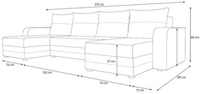 HEWLET rozkladacia sedačka do U, 305x90x140 rainbow 15/rainbow 31