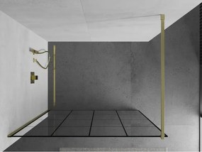 Mexen Kioto, sprchová zástena Walk-In 130 x 200 cm, 8mm číre sklo čierny vzor, zlatý matný profil, 800-130-101-55-77