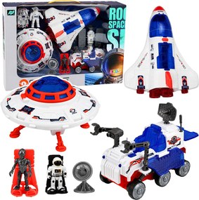 LEAN Toys Sada Vesmírne UFO, raketoplán, výskumné vozidlo, satelit, astronauti
