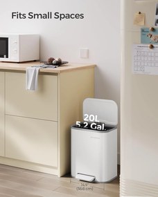 SONGMICS pedálový kôš 20L s vekom s mäkkým zatváraním, biely
