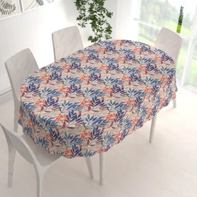 Biante Dekoračný oválny obrus PML-067 Modré listy na krémovom 120x160 cm