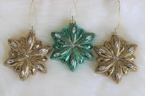 Zlato tyrkysové vianočné ozdoby hviezdy 3ks 11cm