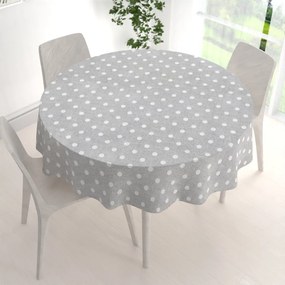 Biante Dekoračný okrúhly obrus Porto PRT-018 Biele bodky na sivom režnom Ø 100 cm