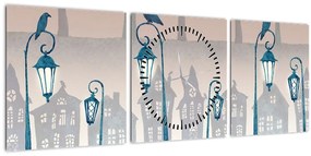 Obraz - Havrany strážiace mesto (s hodinami) (90x30 cm)