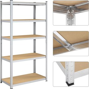 5-úrovňový garážový regál s vysokou nosnosťou, strieborný