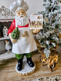 Vianočná dekorácia socha Santa s perníkovou chalúpkou - 26*20*59 cm