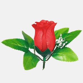 Neurčený Ruža hlava puk 6 cm s lístkami a gypsomilkou, Red