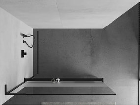 Mexen Kioto+ L, sprchová zástena Walk-In s poličkou a vešiakom 70 x 200 cm, 8mm číre sklo-námraza, čierny profil, 800-070-123-70-30