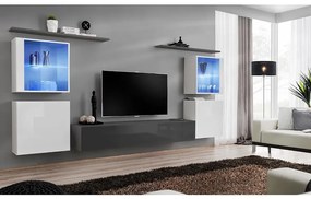 Obývacia stena Switch Sklo +LED XIV Biely/Grafit