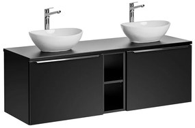 Závěsná skříňka SantaFe Lola s deskou a umyvadly 140 cm černá
