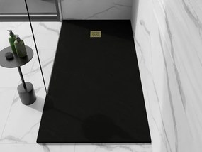 Mexen Stone+, obdĺžniková vanička z minerálneho kompozitu 180 x 70 cm, čierna, zlatá lesklá krytka, 44707018-G